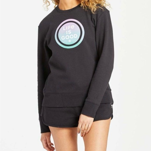 Life is Good LIG Coin Simply True Fleece Pullover Sweatshirt Black Sz XL - Picture 1 of 8